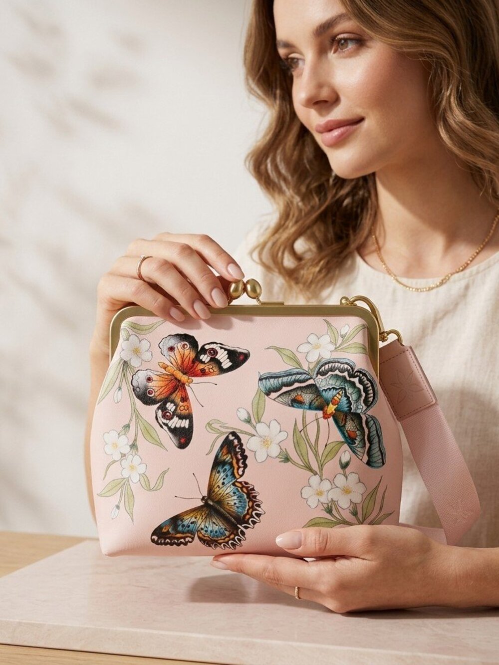 Anuschka hand painted Butterfly Bloom Kisslock Crossbody - Picture 6 of 6